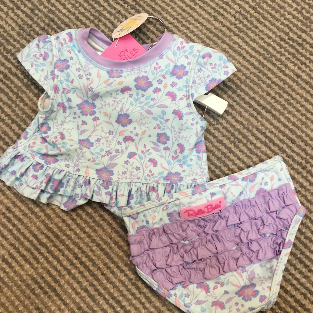 Ruffle Butts Two Piece Blue Floral fairytale garden